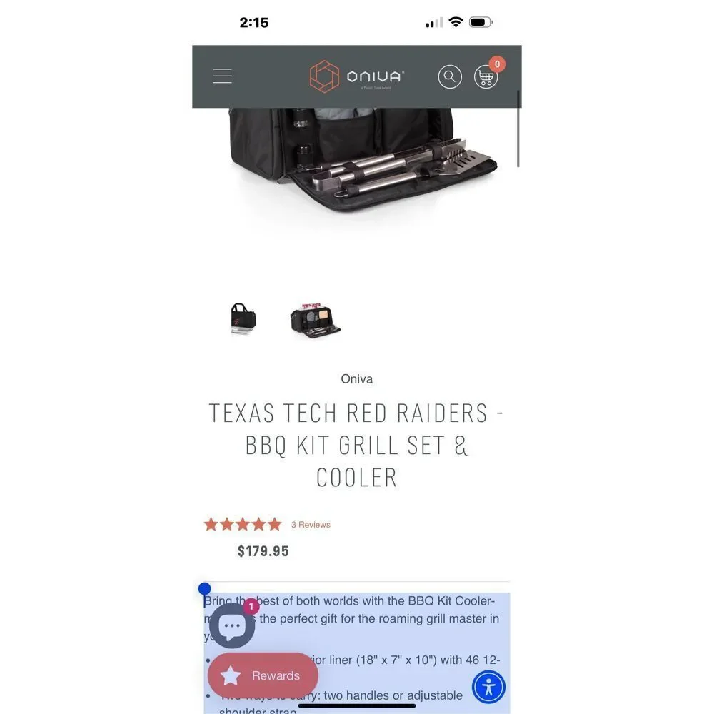 Oniva TEXAS TECH RED RAIDERS BBQ KIT GRILL SET & COOLER new